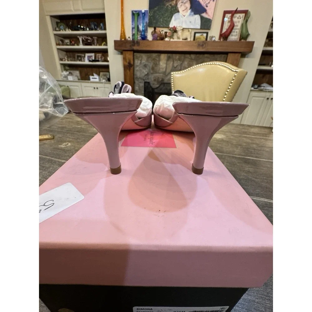 Kate Spade New York Women's Simona Kitten Heel‎ Bow Pink Patent Size 7.5 Slide